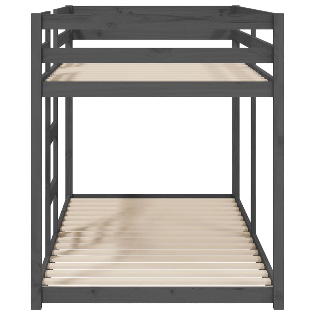 vidaXL Dviaukštė lova, pilka, 90x200cm, pušies medienos masyvas