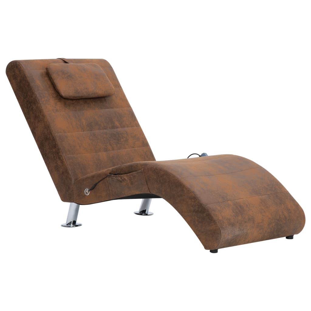 vidaXL Masažinis gultas su pagalve, rudas, dirbtinė versta oda