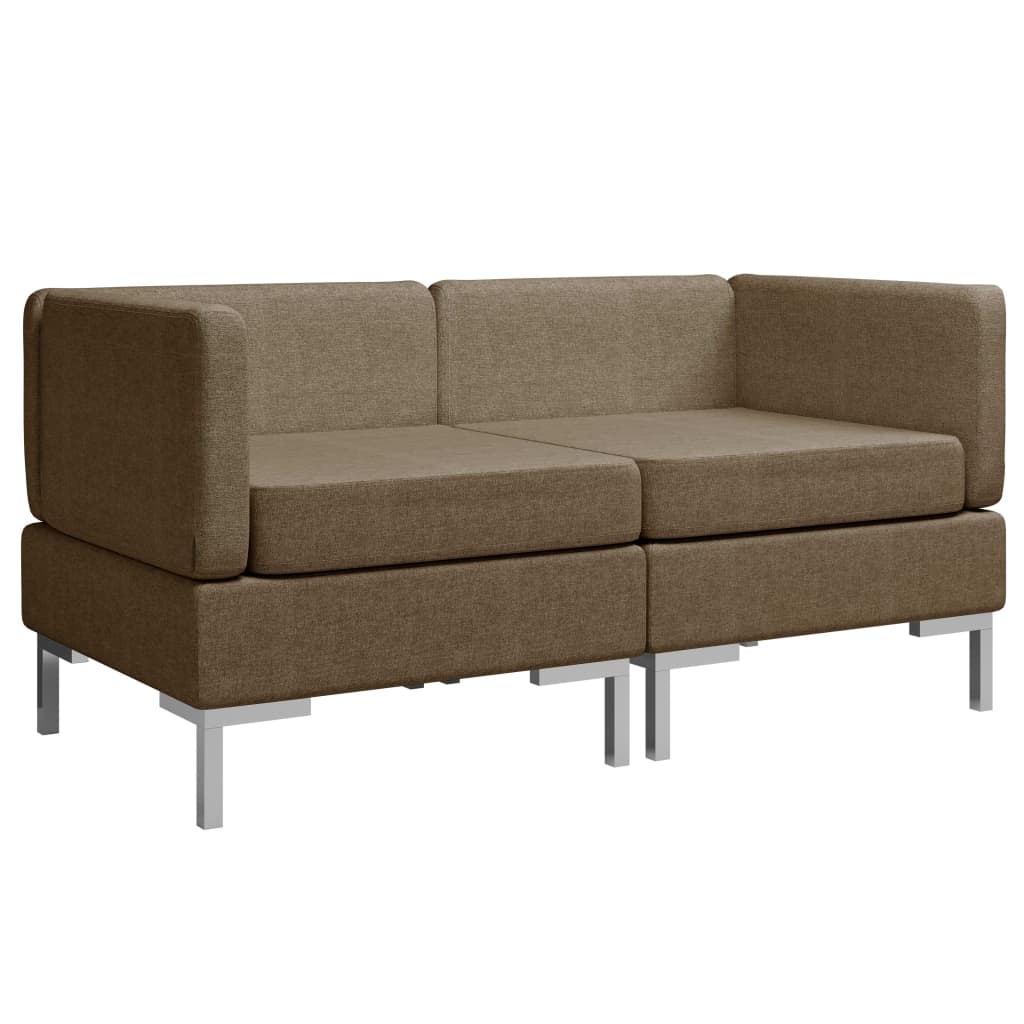 vidaXL Modulinės kampinės sofos su pagalvėmis, 2vnt., rudos, audinys