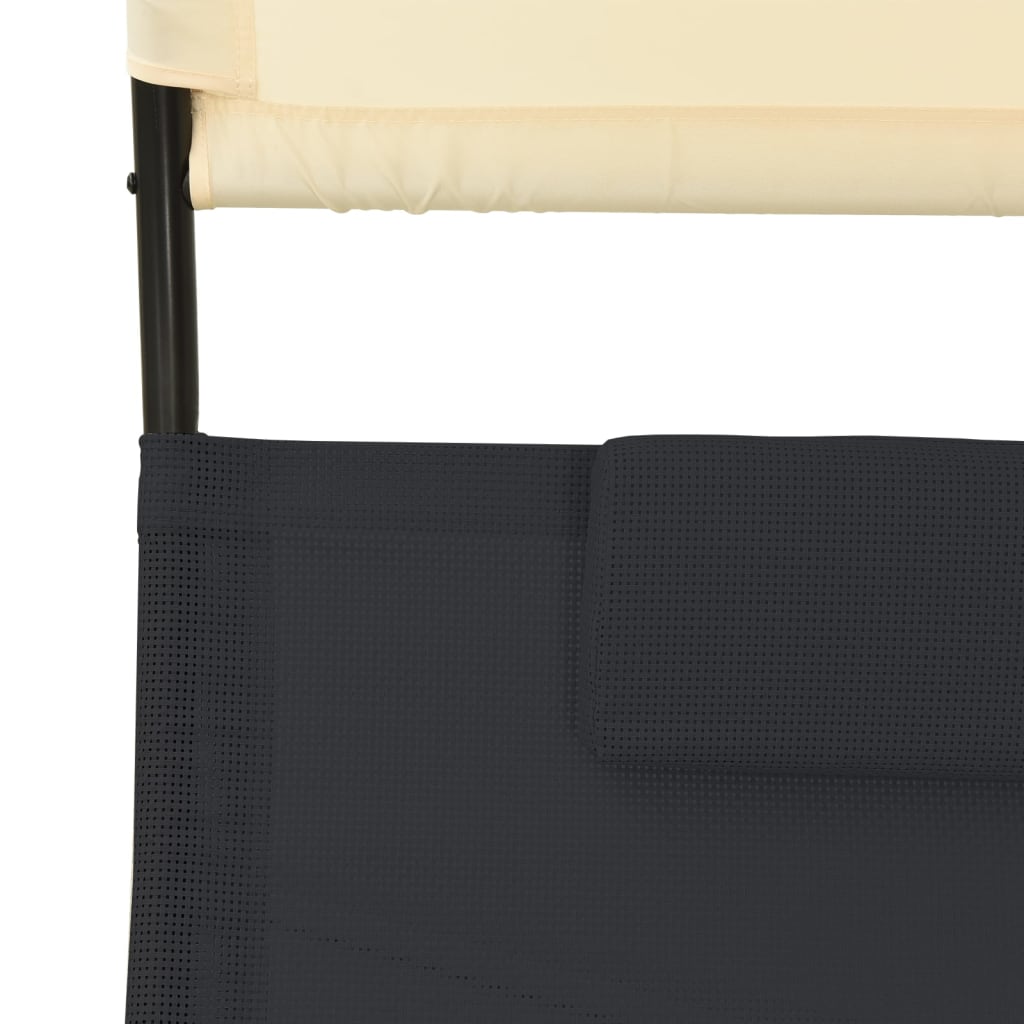 vidaXL Dvivietis saulės gultas, juodas ir kreminis, tekstilenas