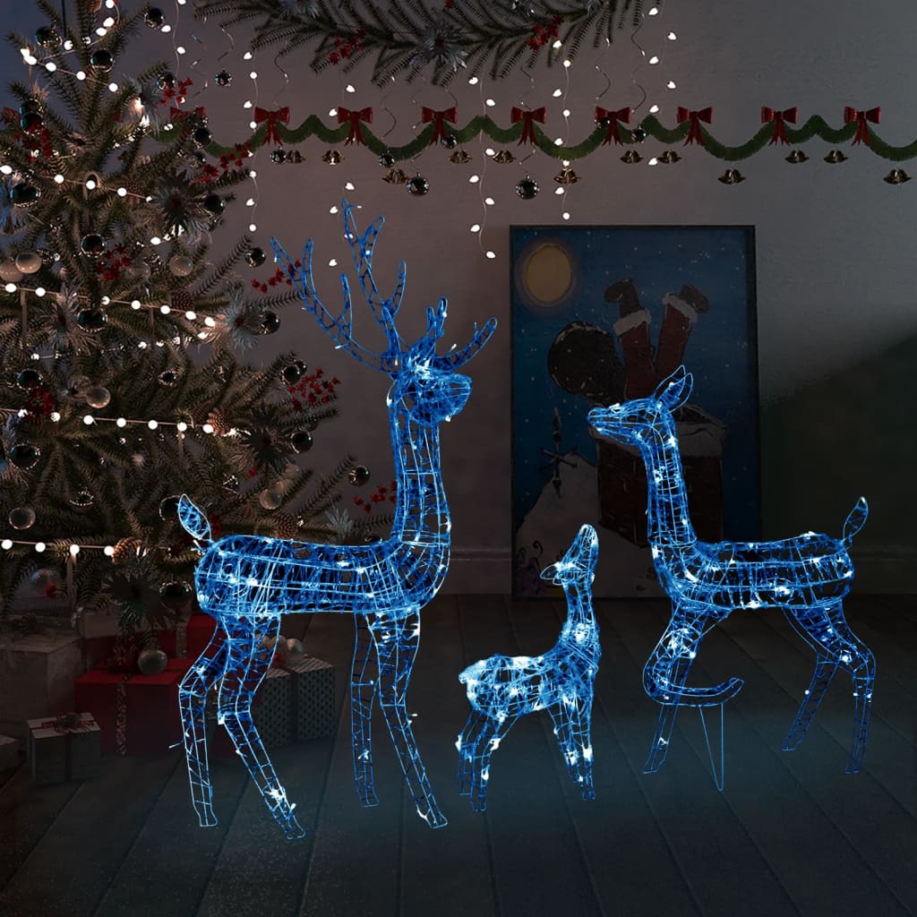 vidaXL Kalėdinė dekoracija elnių šeima, akrilas, 300 mėlynų LED