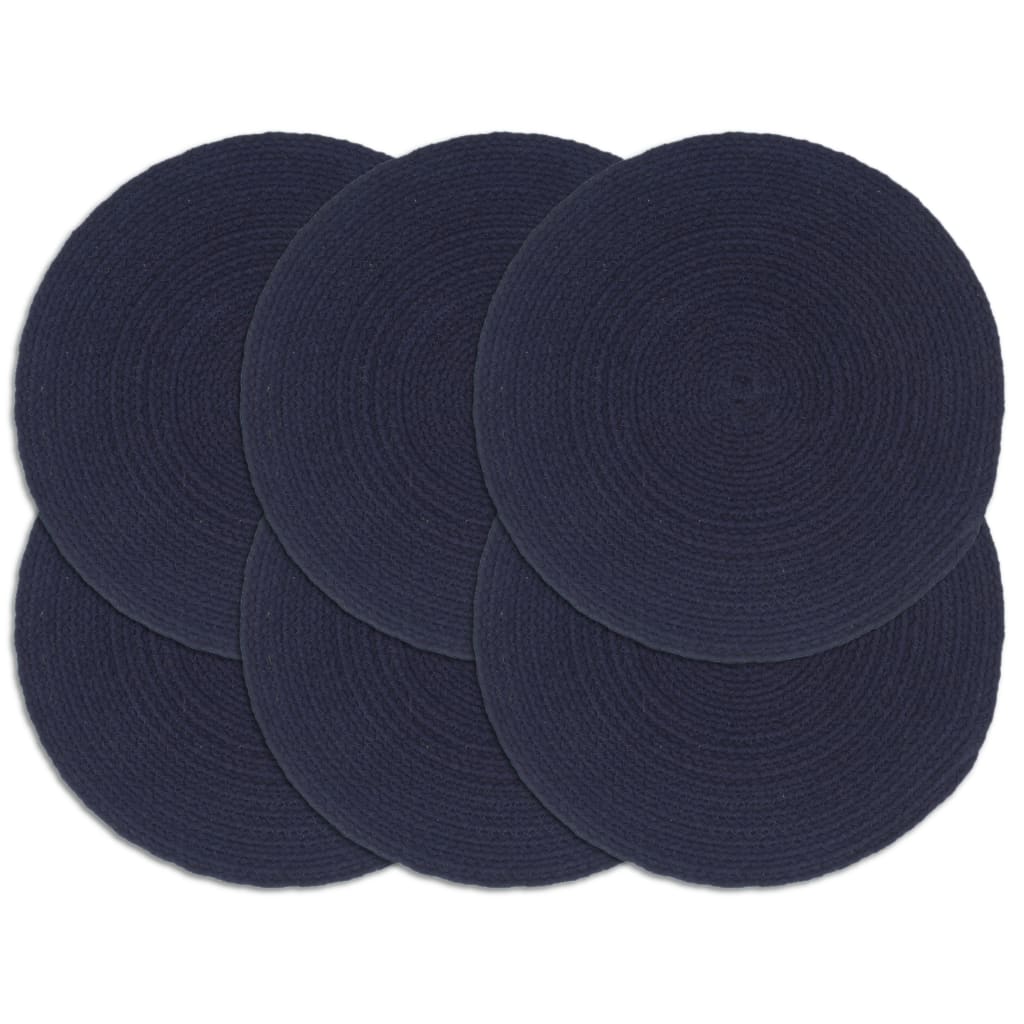 vidaXL Stalo kilimėliai, 6 vnt., mėlyni, 38cm, medvilnė, apvalūs