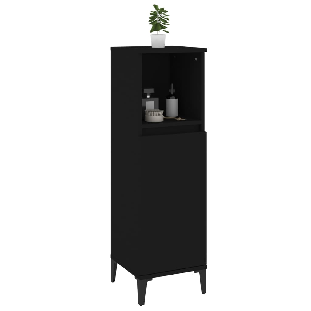 vidaXL Vonios kambario spintelė, juoda, 30x30x100cm, apdirbta mediena