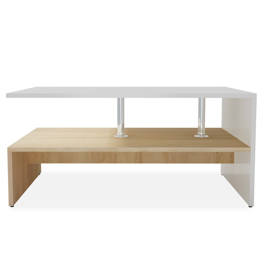 vidaXL Kavos staliukas, ąžuolo ir baltas, 90x59x42cm, apdirbta mediena