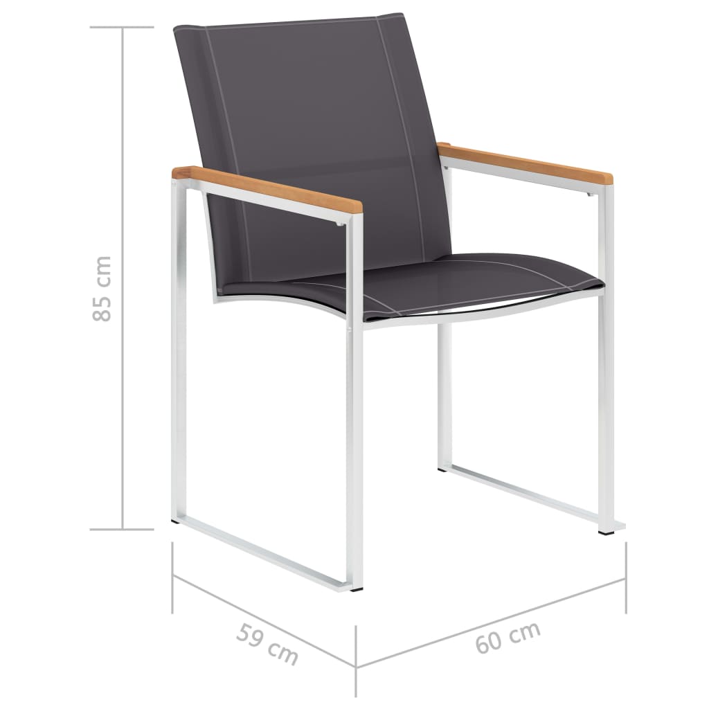 vidaXL Sodo kėdės, 4vnt, pilkos, tekstilenas ir nerūdijantis plienas