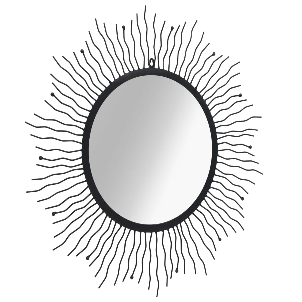 vidaXL Sieninis veidrodis, juodos spalvos, 80cm, saulės formos