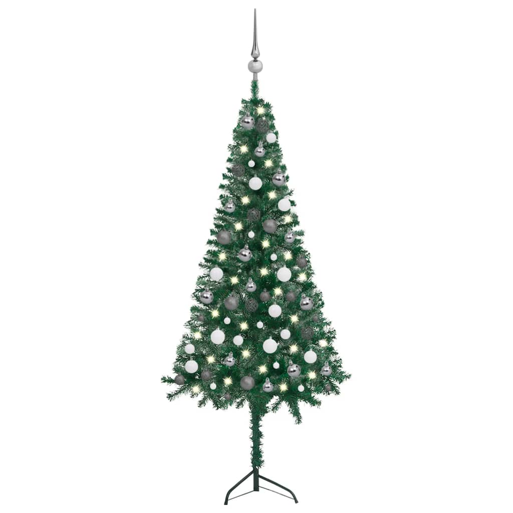 vidaXL Kampinė Kalėdų eglutė su LED/žaisliukais, žalia, 150cm, PVC