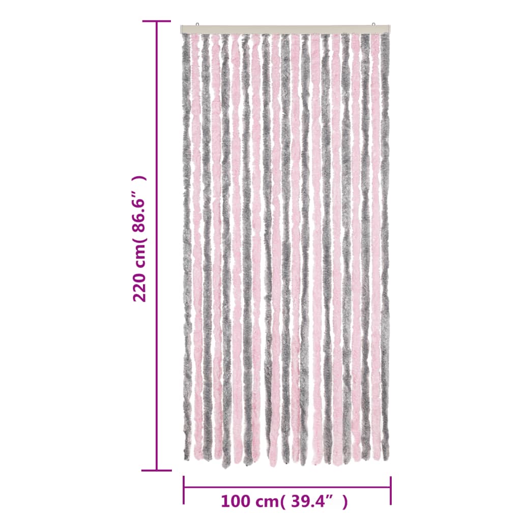 vidaXL Užuolaida nuo musių, pilka ir rožinė, 100x220cm šenilis