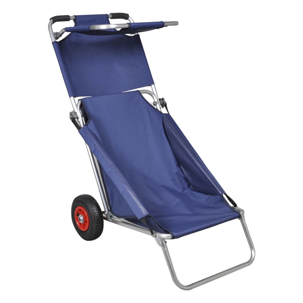 vidaXL Paplūdimio vežimėlis su ratukais, nešiojam., sulankst., mėlyn.