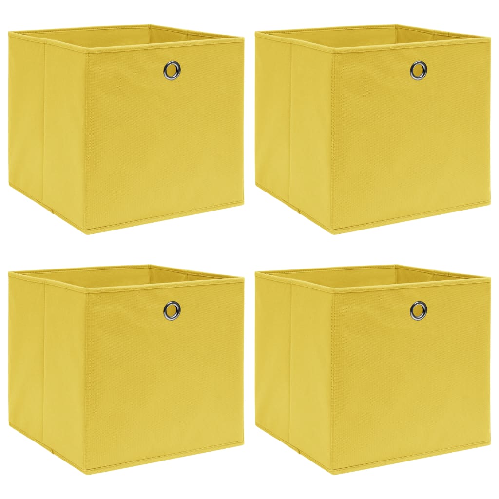 vidaXL Daiktadėžės, 4vnt., geltonos spalvos, 32x32x32cm, audinys