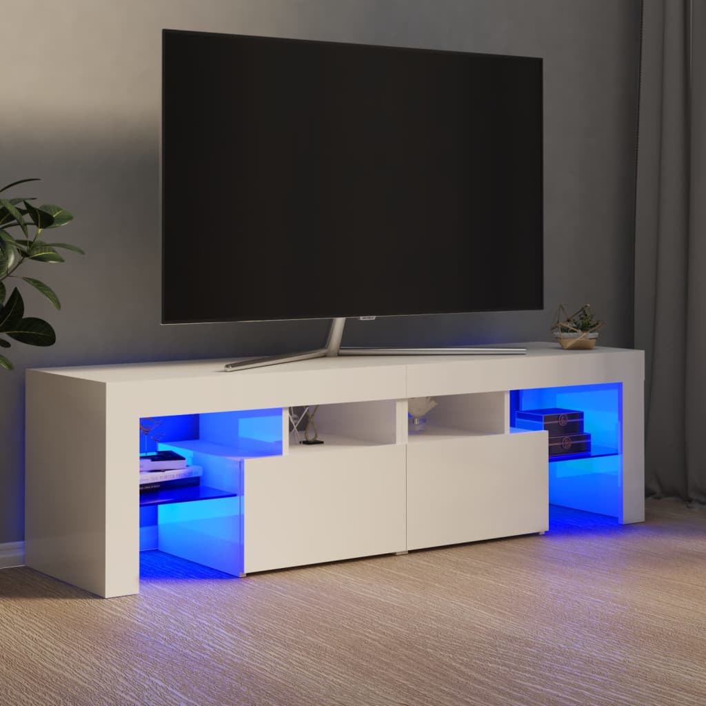 vidaXL Televizoriaus spintelė su LED, balta, 140x36,5x40cm, blizgi