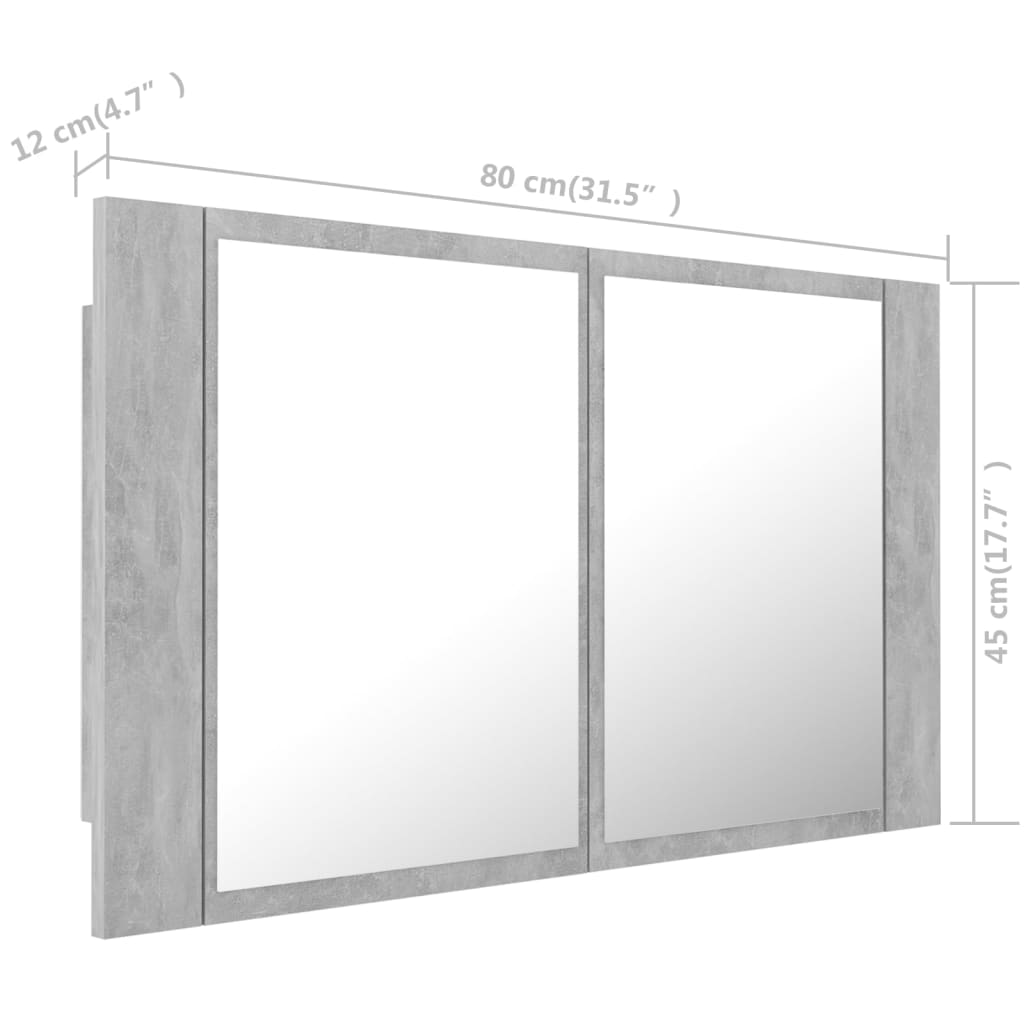 vidaXL Veidrodinė vonios spintelė su LED, betono, 80x12x45cm, akrilas