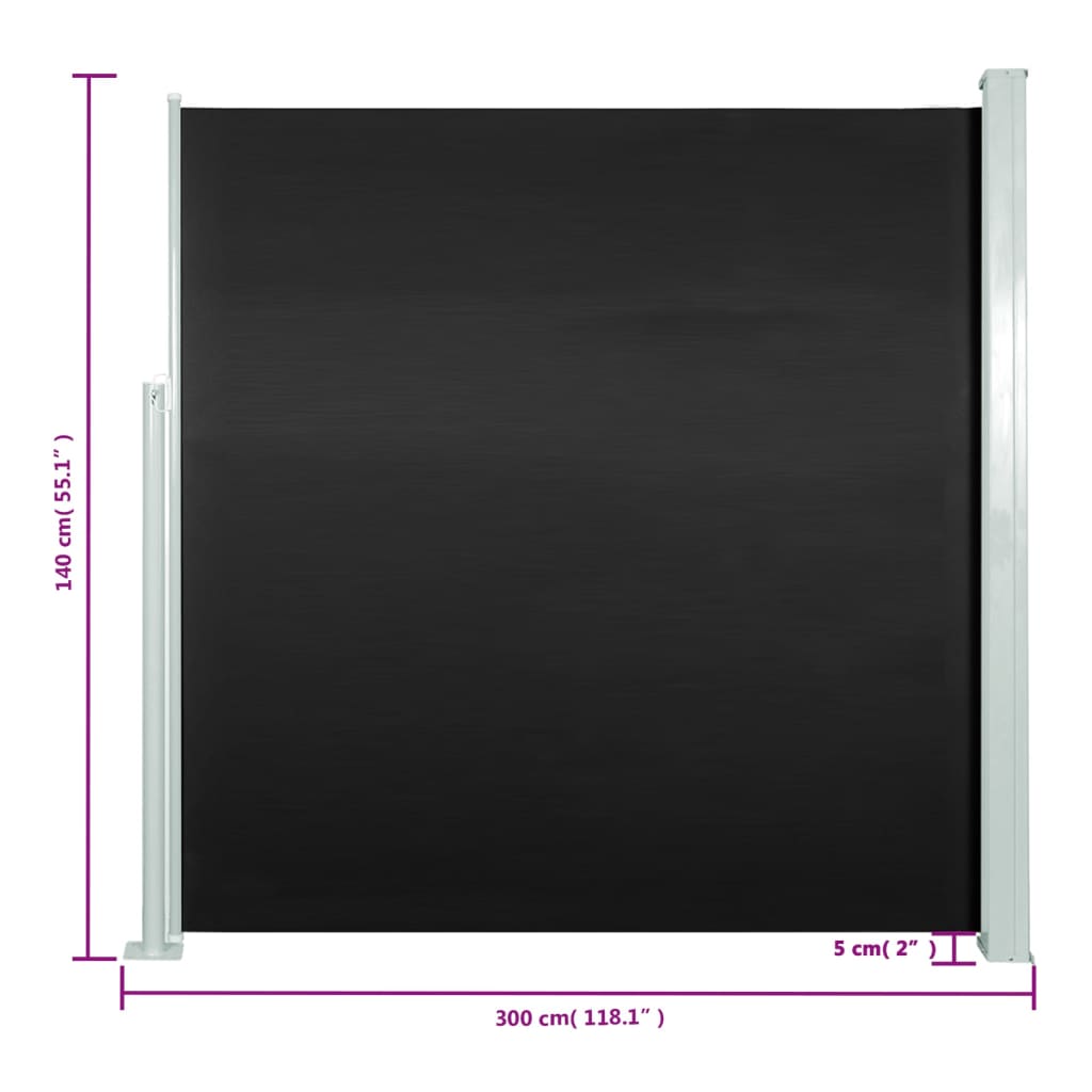 vidaXL Ištraukiama šoninė kiemo pertvara, juodos spalvos, 140x300cm