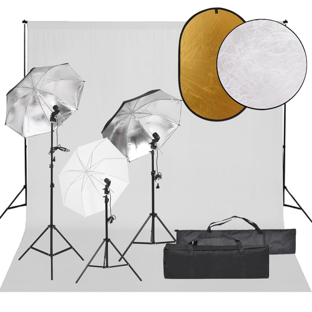 vidaXL Fotostudijos rinkinys su šviestuvais, fonu ir reflektoriumi