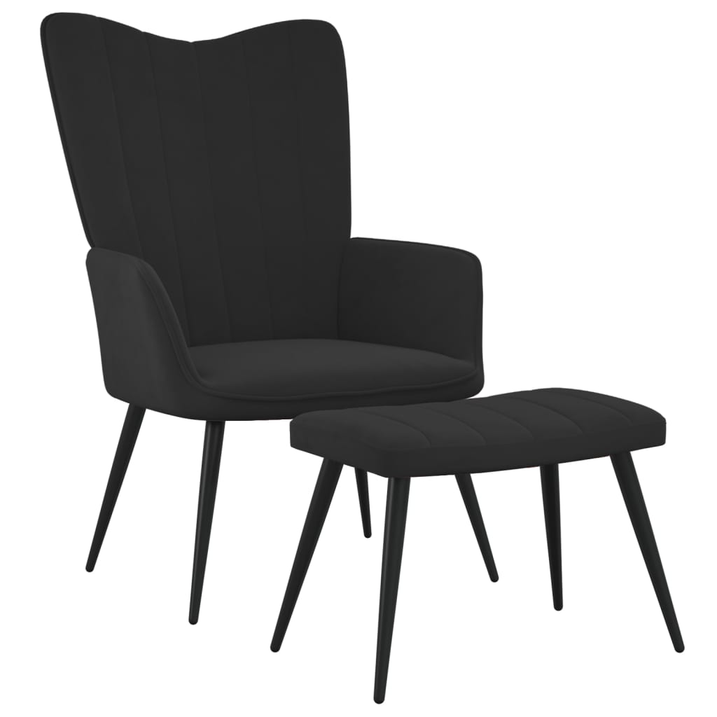 vidaXL Poilsio kėdė su pakoja, juodos spalvos, aksomas