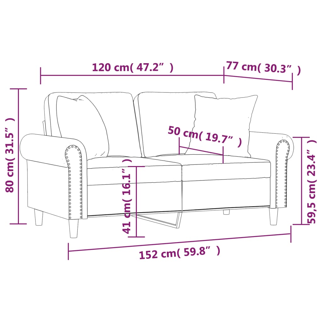 vidaXL Dvivietė sofa su pagalvėlėmis, juoda, 120cm, dirbtinė oda