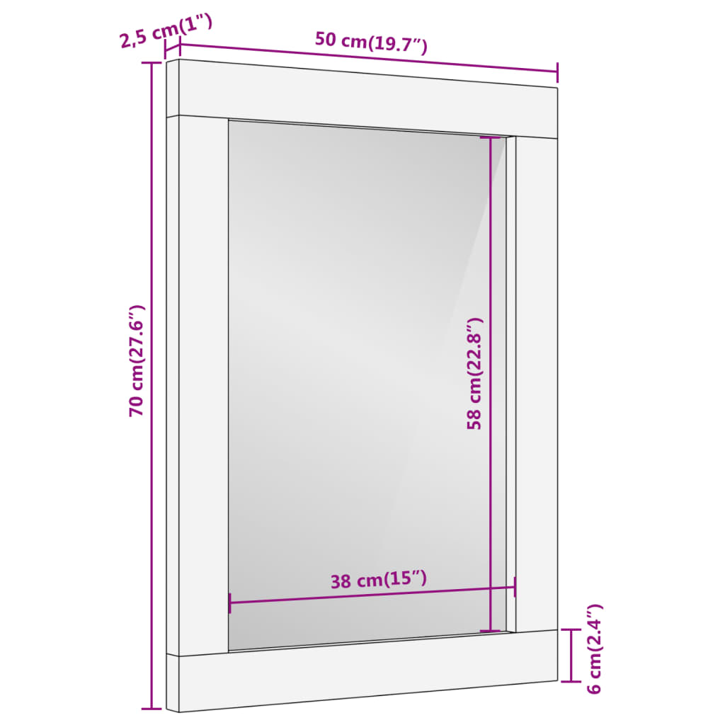 vidaXL Vonios veidrodis, 50x70x2,5cm, akacijos masyvas ir stiklas