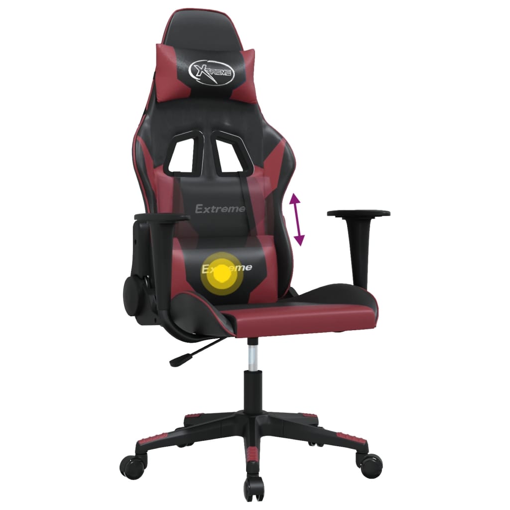 vidaXL Masažinė žaidimų kėdė, juoda ir vyno raudona, dirbtinė oda