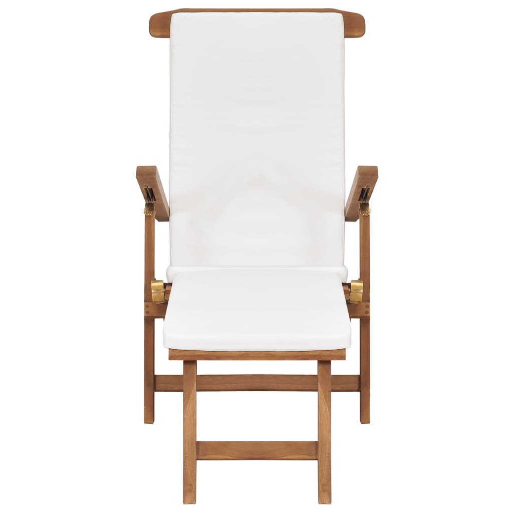 vidaXL Terasos kėdė su čiužinuku, kreminė balta, tikmedžio masyvas