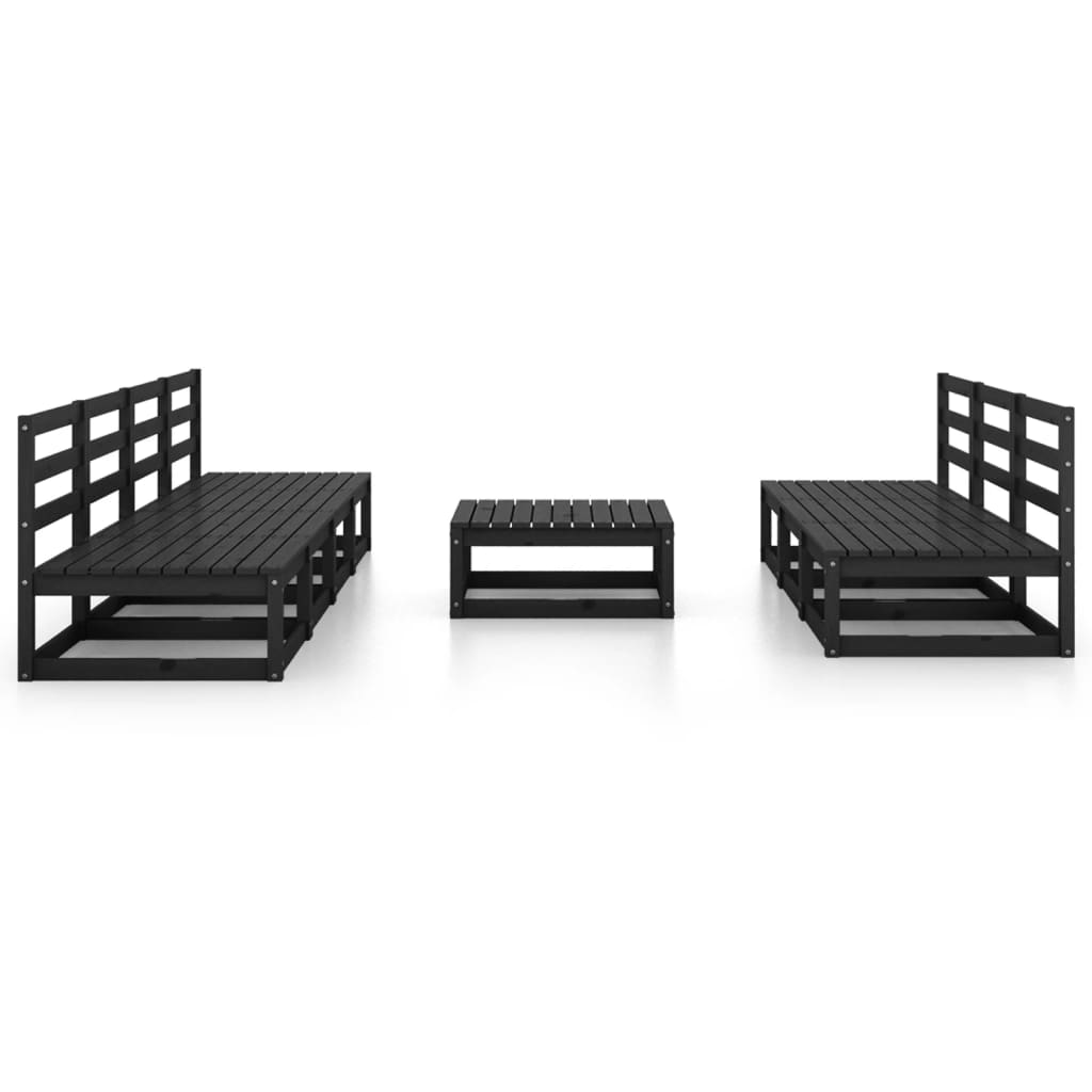 vidaXL Sodo poilsio baldų komplektas, 8 dalių, juodas, pušies masyvas