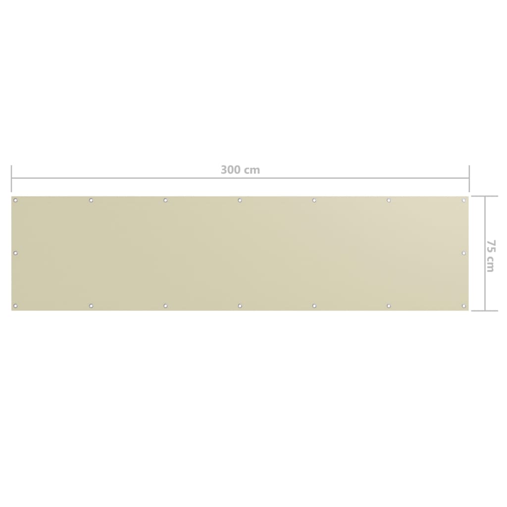 vidaXL Balkono pertvara, kreminės spalvos, 75x300cm, oksfordo audinys