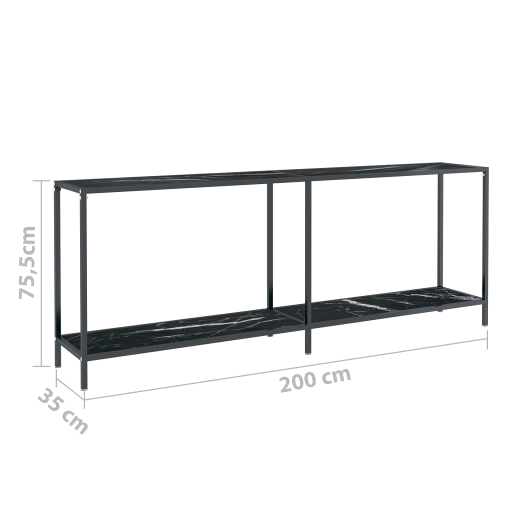 vidaXL Konsolinis staliukas, juodas, 200x35x75,5cm, grūdintas stiklas