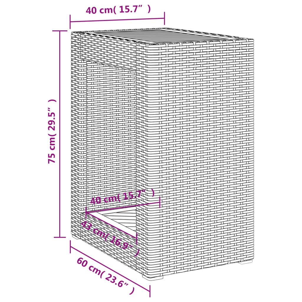 vidaXL Stalas su mediniu stalviršiu, pilkas, 60x40x75cm, poliratanas