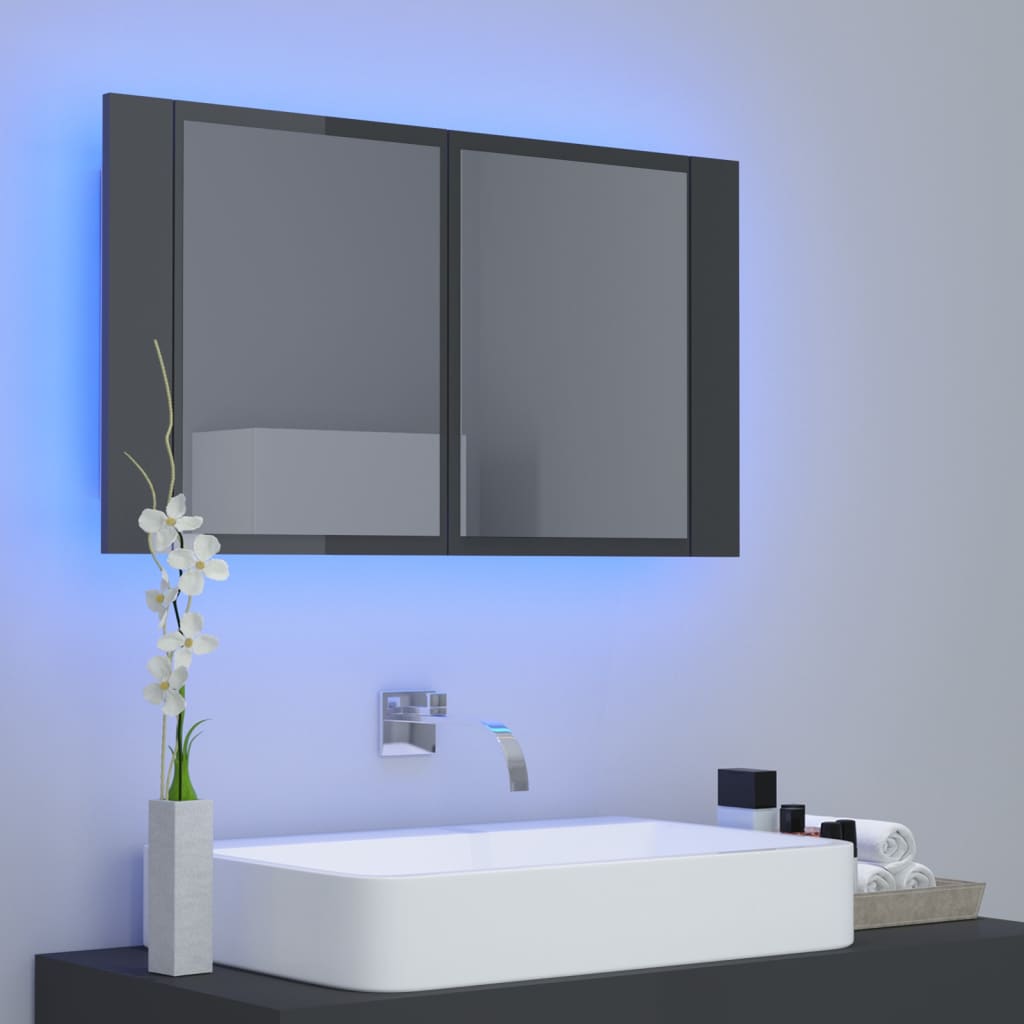 vidaXL Veidrodinė vonios spintelė su LED, pilka, 80x12x45cm, akrilas