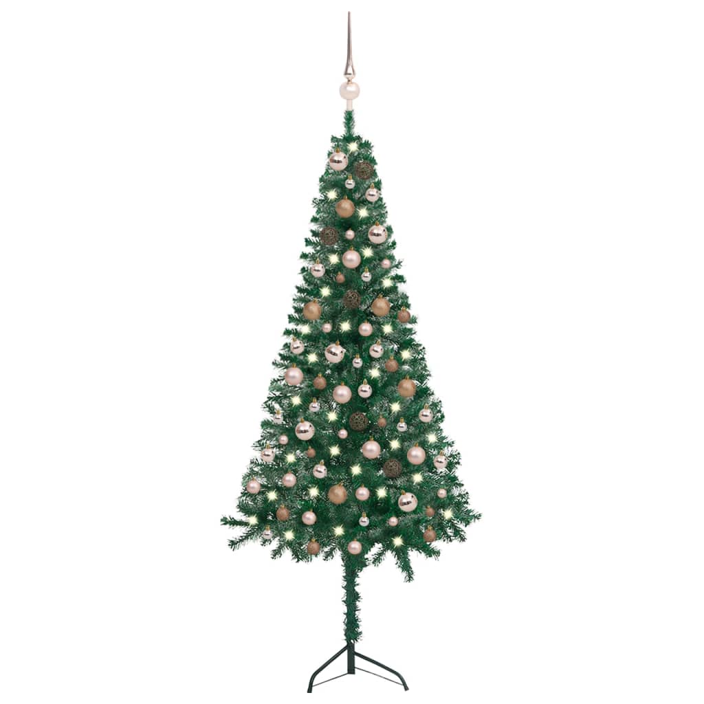 vidaXL Kampinė Kalėdų eglutė su LED/žaisliukais, žalia, 150cm, PVC
