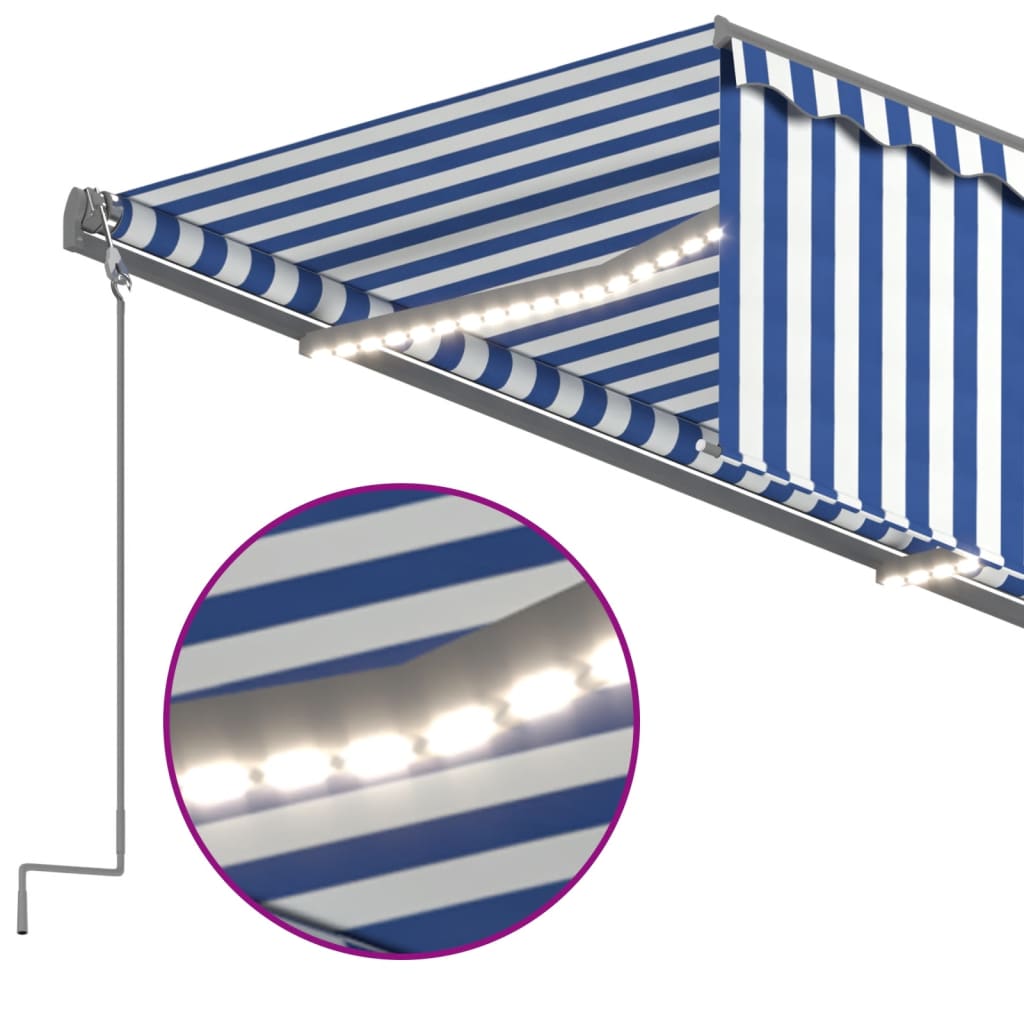 vidaXL Markizė su uždanga/LED/vėjo jutikliu, mėlyna/balta, 3x2,5m
