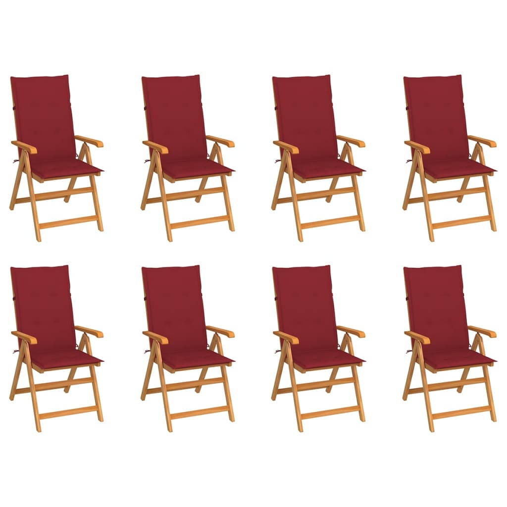 vidaXL Atlošiamos sodo kėdės su pagalvėlėmis, 8vnt., tikmedžio masyvas