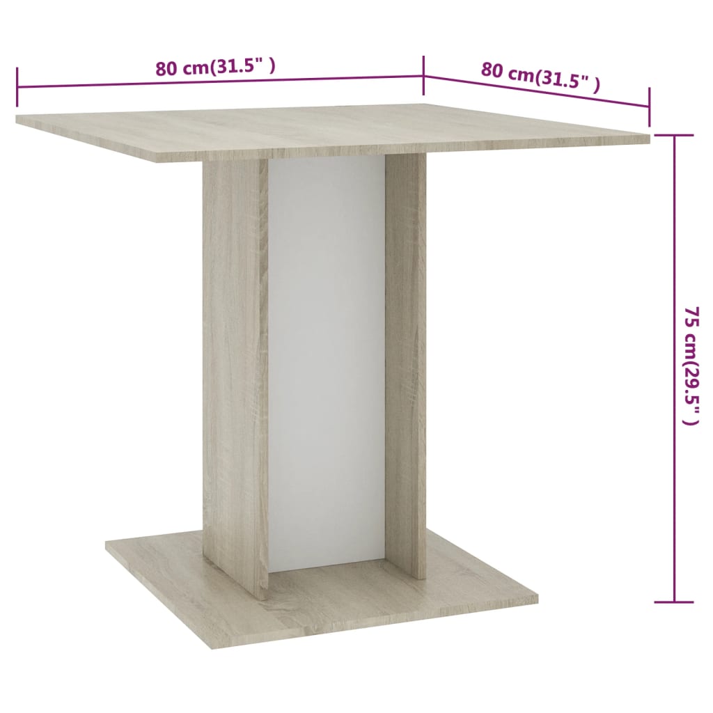 vidaXL Valgomojo stalas, balt. ir sonoma ąžuolo sp., 80x80x75cm, MDP