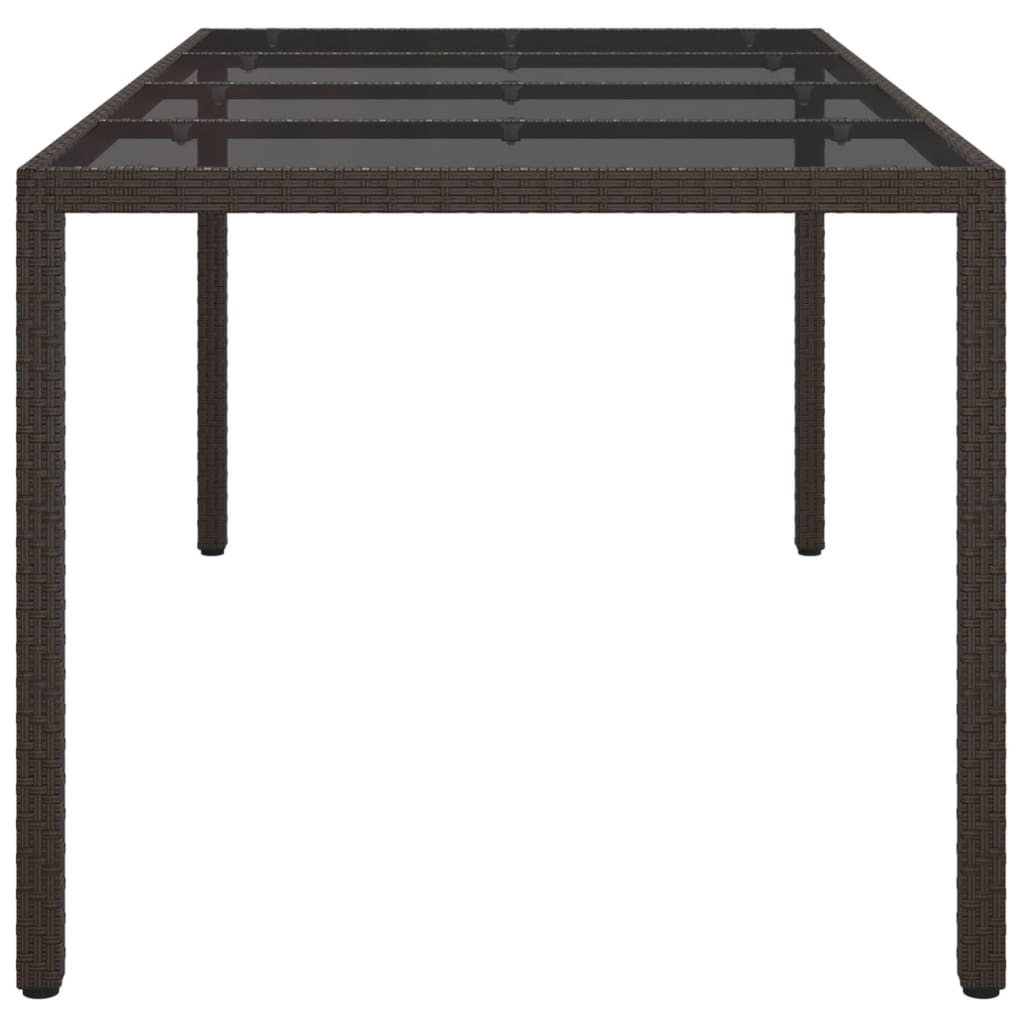 vidaXL Sodo stalas, rudas, 190x90x75cm, grūdintas stiklas/poliratanas