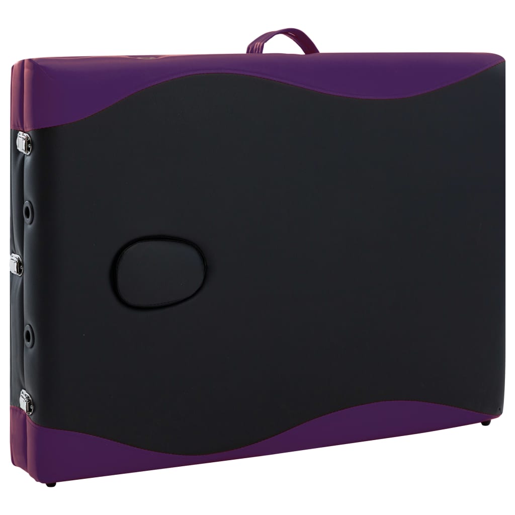 vidaXL Sulankstomas masažo stalas, juodas/violetinis, aliuminis, 3zonų