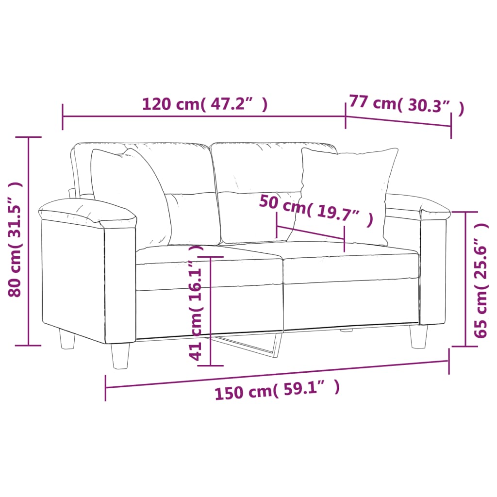 vidaXL Dvivietė sofa su pagalvėmis, pilka, 120cm, mikropluošto audinys