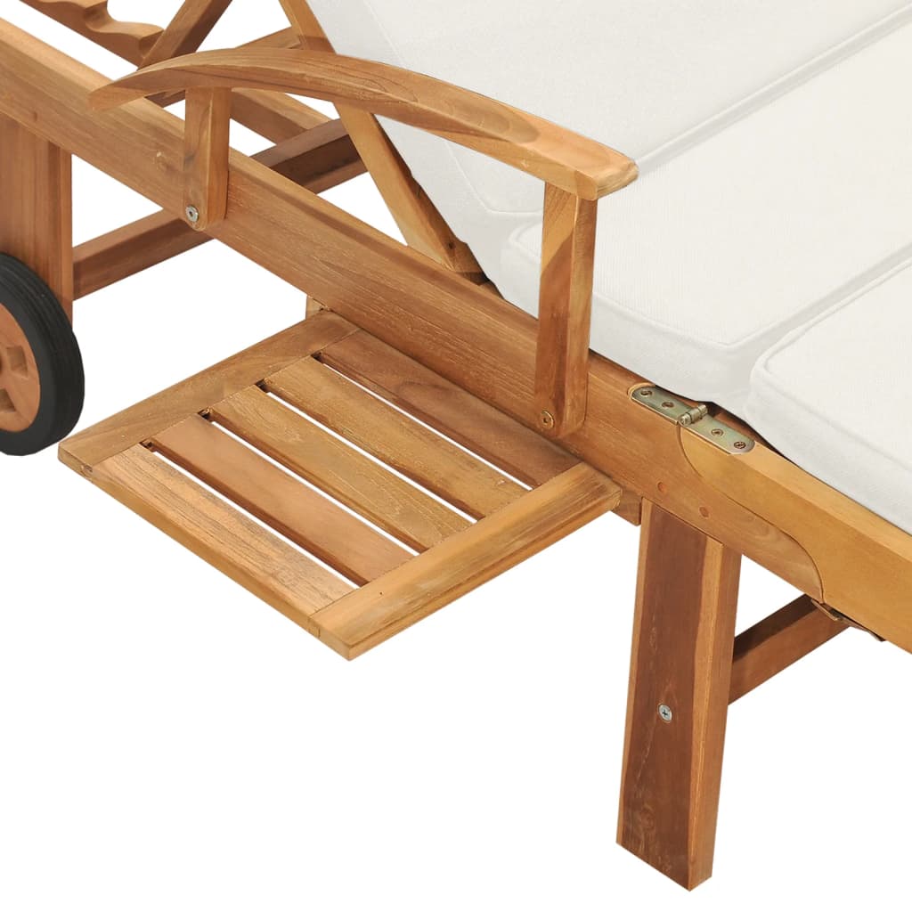 vidaXL Saulės gultas su čiužiniu, kreminis, tikmedžio medienos masyvas
