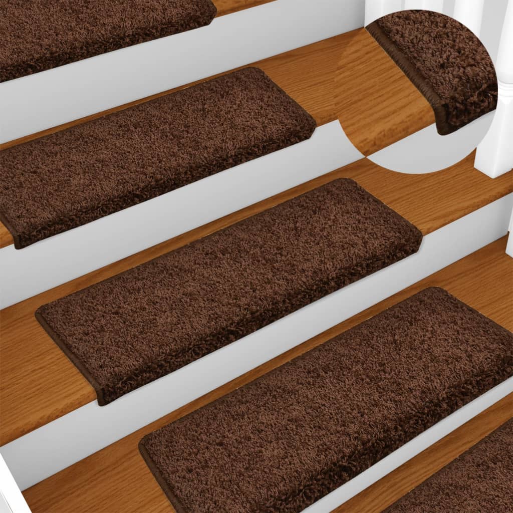 vidaXL Laiptų kilimėliai, 10vnt., rudos spalvos, 65x21x4cm