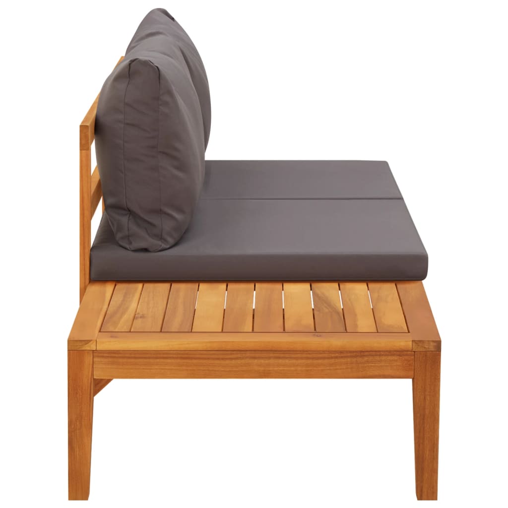 vidaXL Sodo suoliukas su staliuku ir pilkomis pagalvėlėmis, akacija