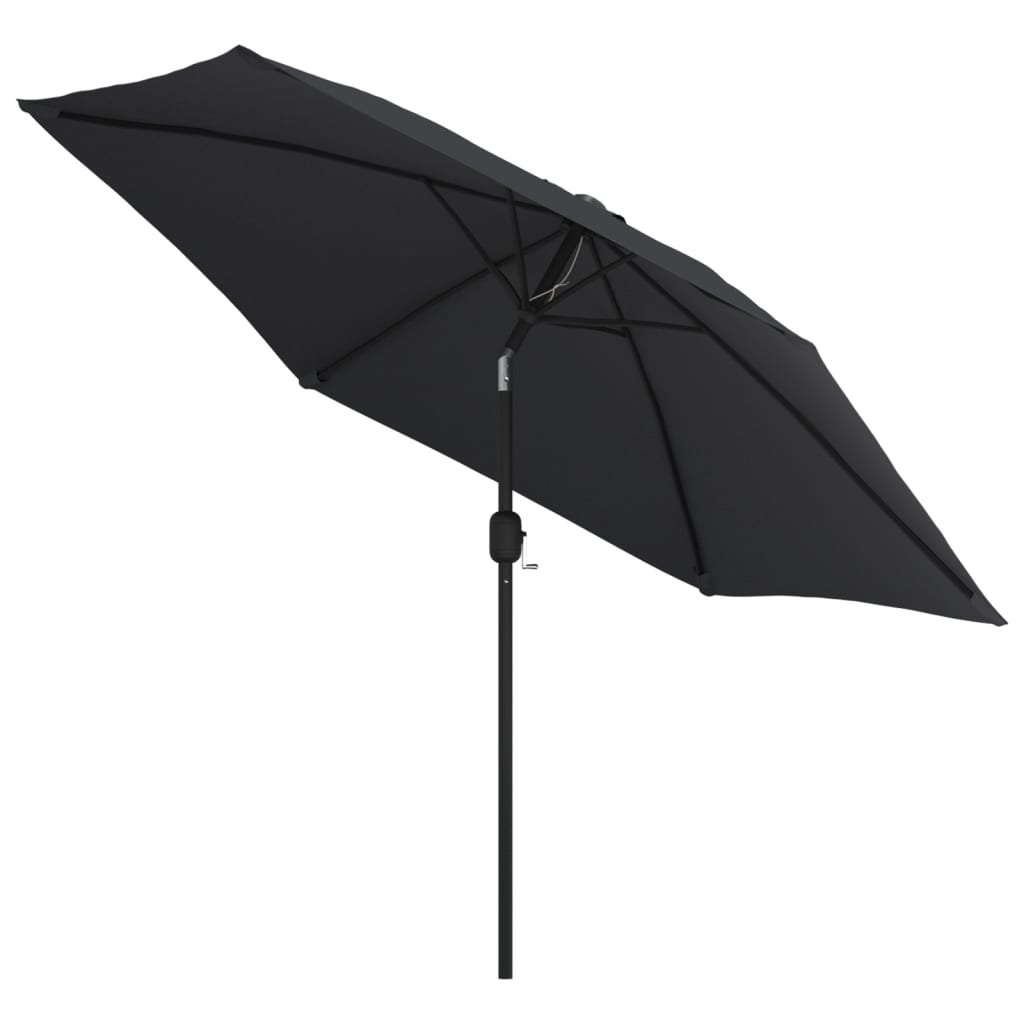 vidaXL Lauko skėtis su LED lempomis ir plieniniu stulpu, juodas, 300cm