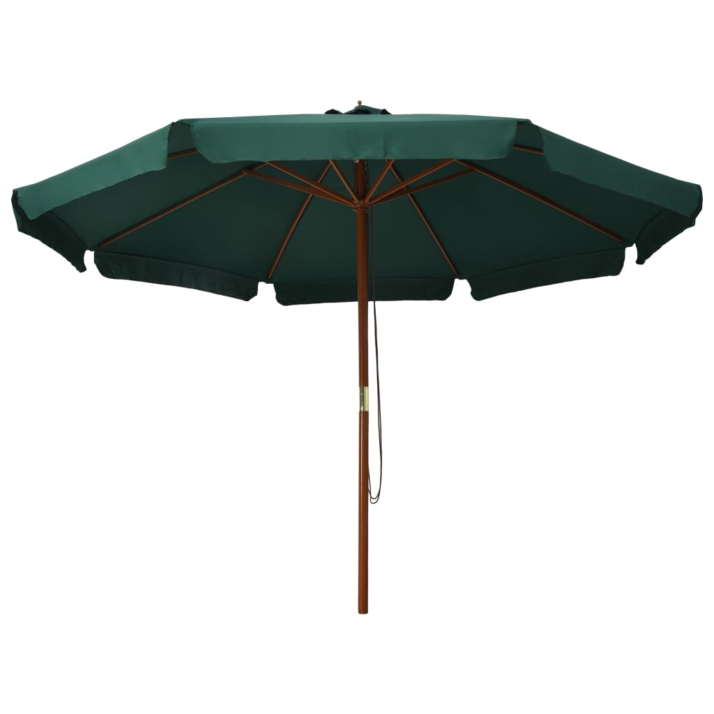 vidaXL Lauko skėtis su mediniu stulpu, žalios spalvos, 330cm