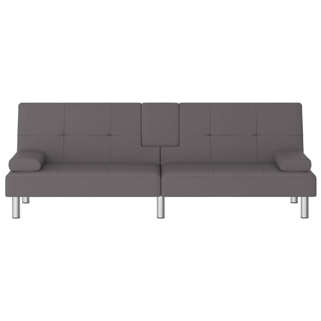 vidaXL Sofa-lova su puodelių laikikliais, pilkos spalvos, dirbtinė oda