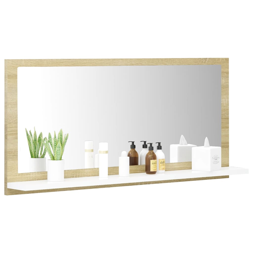 vidaXL Vonios kambario veidrodis, baltas ir ąžuolo, 80x10,5x37cm, MDP