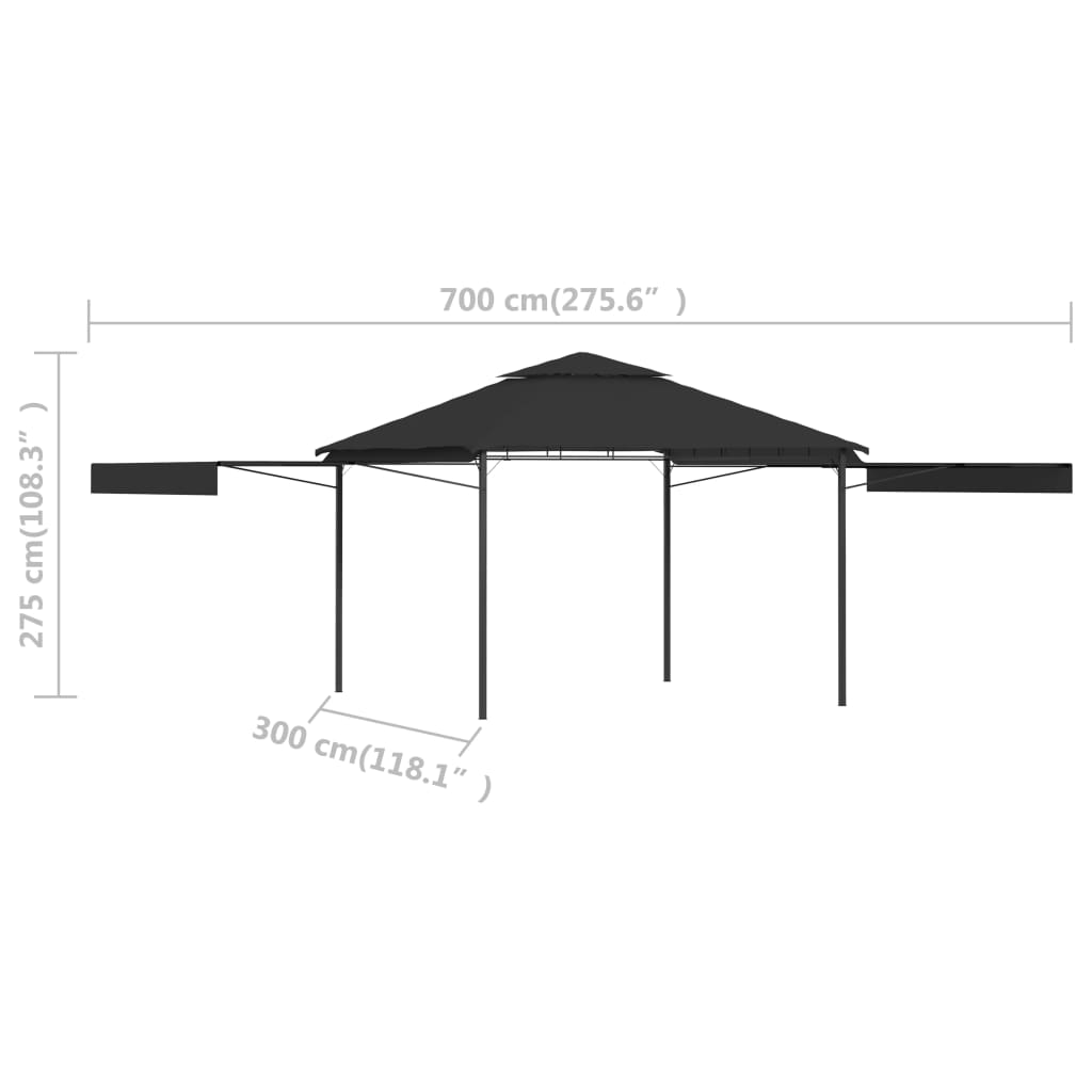 vidaXL Pavėsinė su dvigubu prailginamu stogu, antracito, 3x3x2,75m