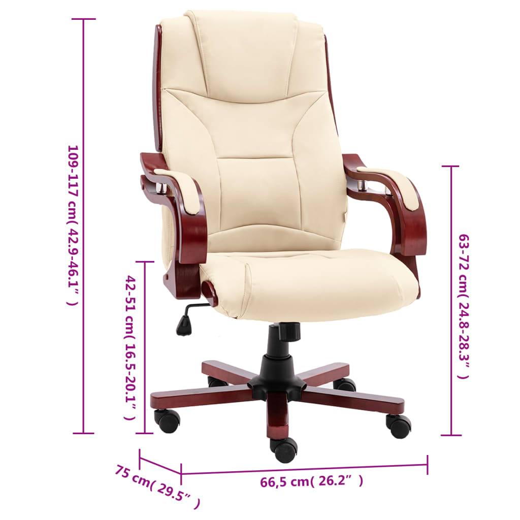 vidaXL Biuro kėdė, kreminės spalvos, tikra oda