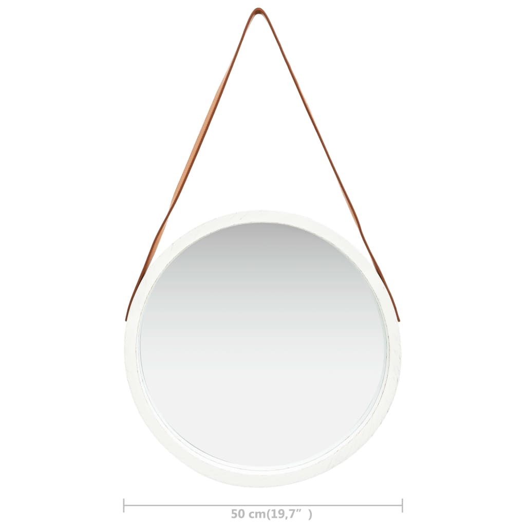 vidaXL Sieninis veidrodis su dirželiu, baltos spalvos, 50cm