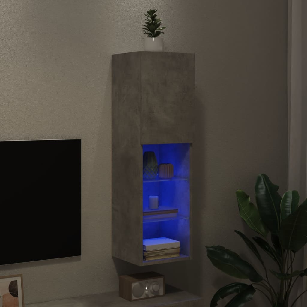 vidaXL TV spintelė su LED lemputėmis, betono pilka, 30,5x30x102cm