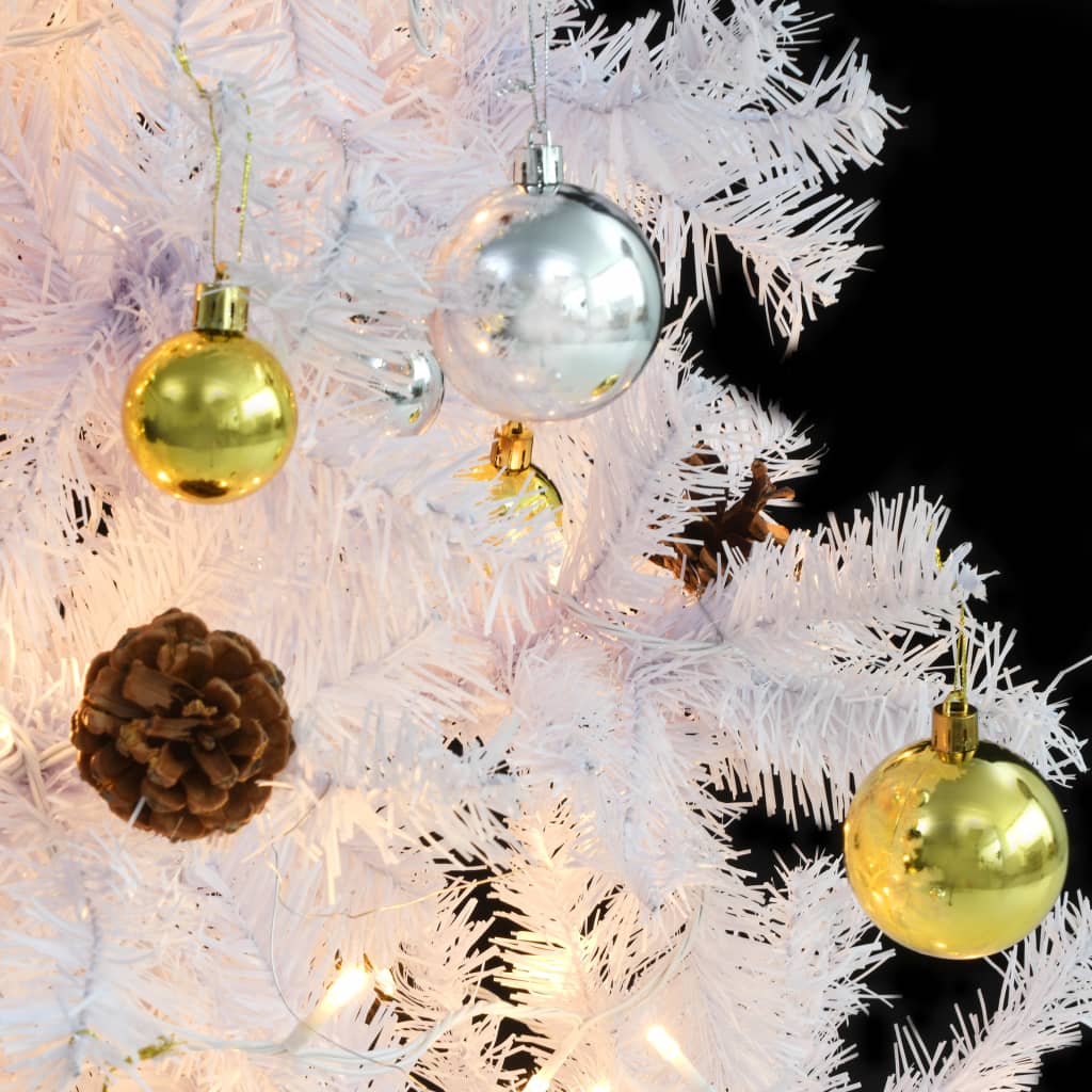 vidaXL Dirbtinė apšviesta Kalėdų eglutė su žaisliukais, balta, 180cm