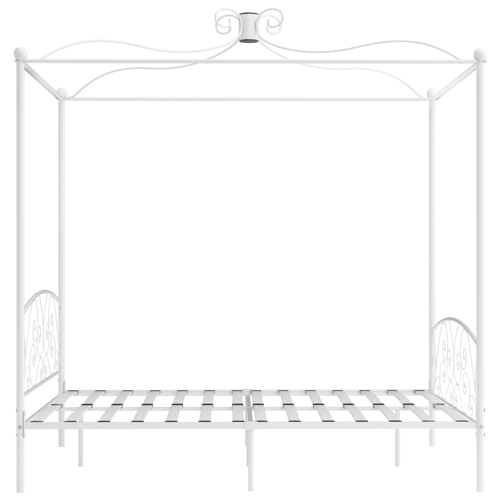 vidaXL Lovos rėmas su baldakimu, baltos spalvos, 160x200cm, metalas