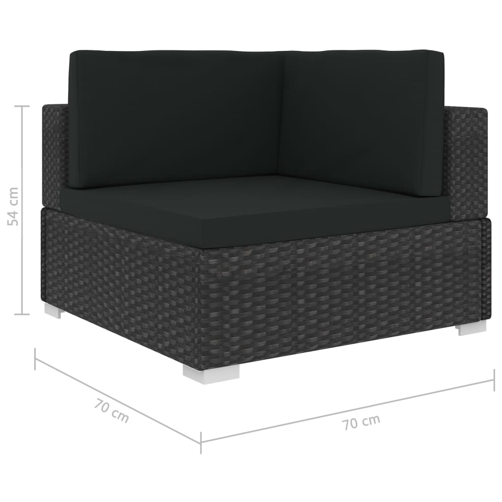 vidaXL Sekcinės kampinės kėdės su pagalvėmis, 2vnt., juodos, ratanas