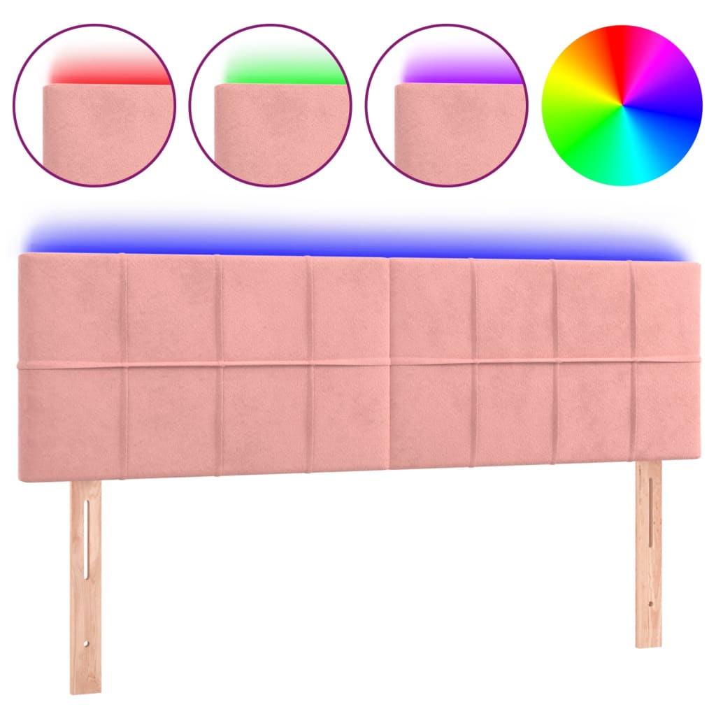 vidaXL Galvūgalis su LED, rožinės spalvos, 144x5x78/88cm, aksomas